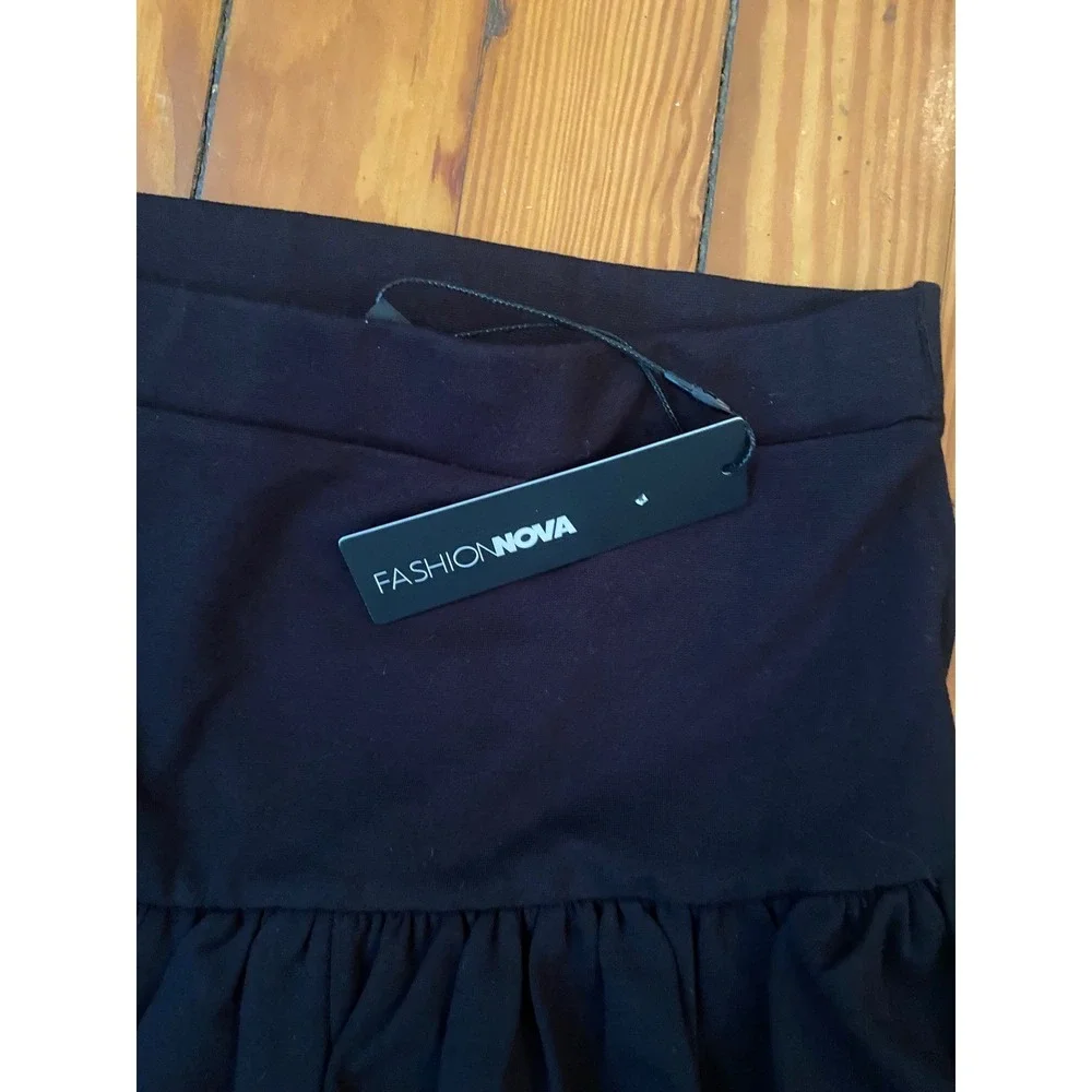 NWT Fashion Nova Alora Ponte Bubble Hem Mini Skirt Black SZ‎ S Festival